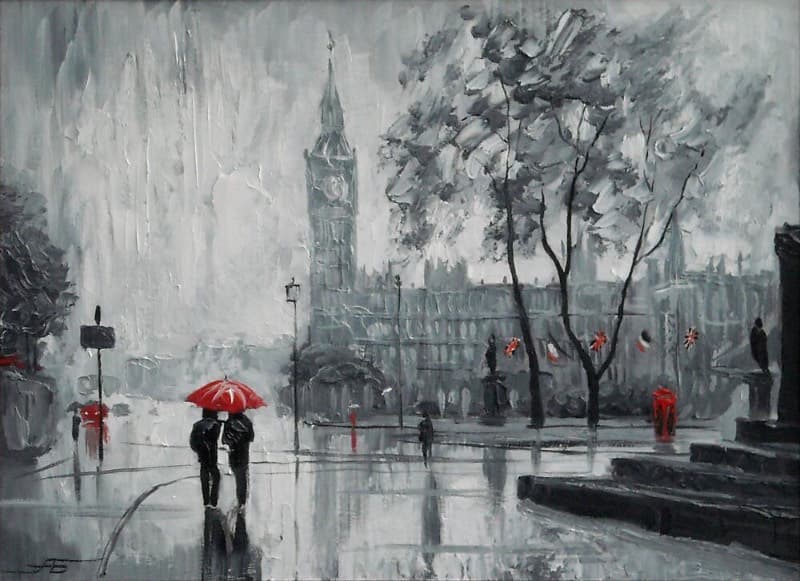 рисунок дождя в городе