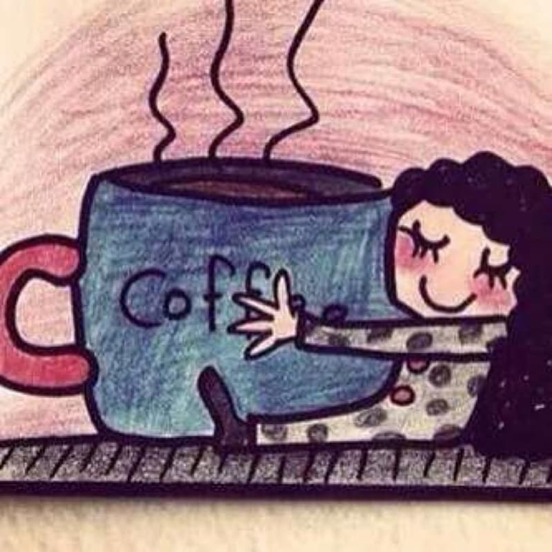 рисунок девочка с чашкой кофе