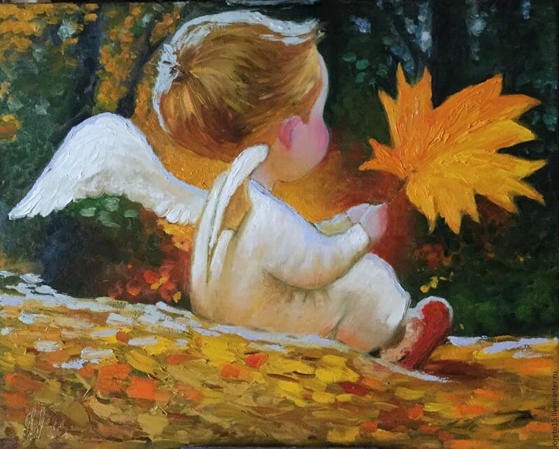 рисунок ангела с листочком